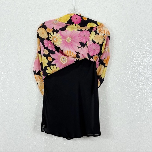 S.L.B. Y2K Floral Women's Skirt - Black, Pink, Orange 100% silk Size Small - Picture 4 of 12